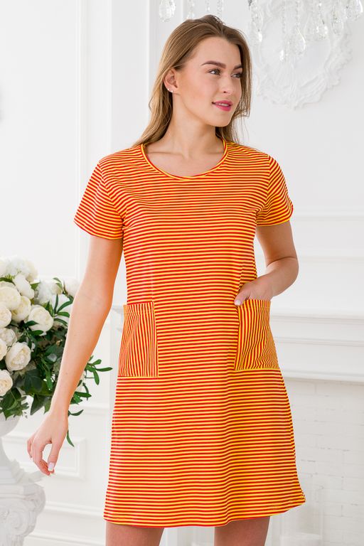 Туника женская из кулирки Руслана красная полоса на жёлтом - Амадэль фото 6