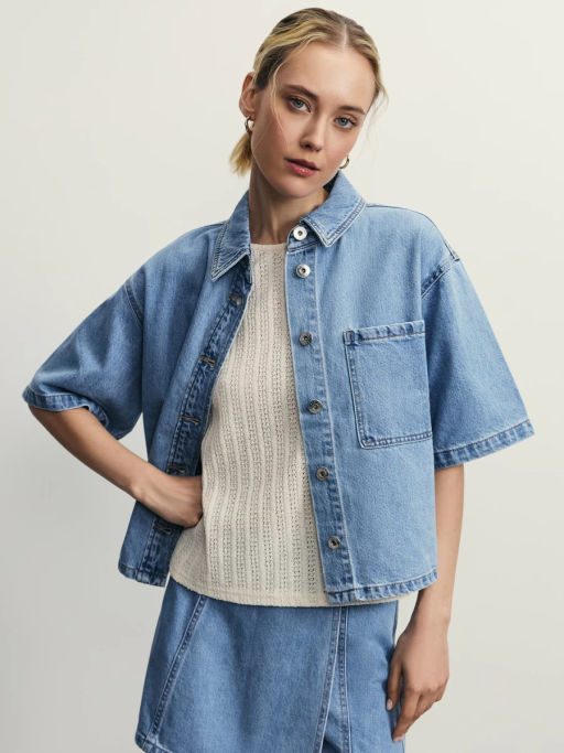 Джинсовая рубашка с коротким рукавом / Zarina  фото 8