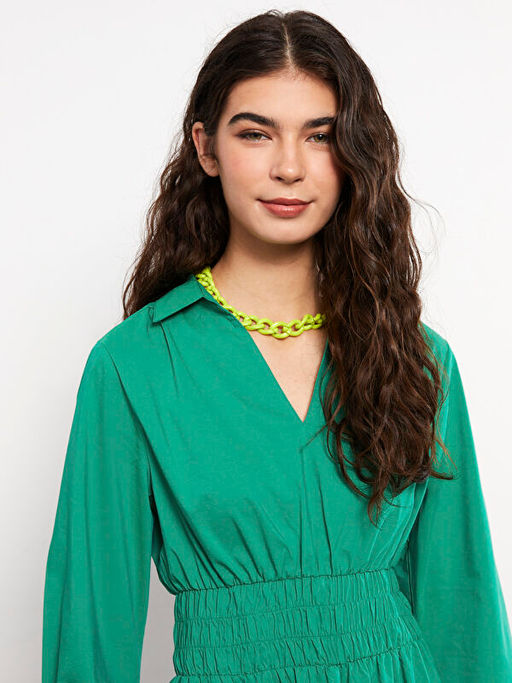 D?z Uzun Kollu Poplin Kad?n G?mlek Elbise