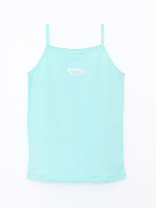 Kare Yaka Bask?l? Ask?l? Pamuklu K?z ?ocuk Atlet 2li - Waikiki фото 3