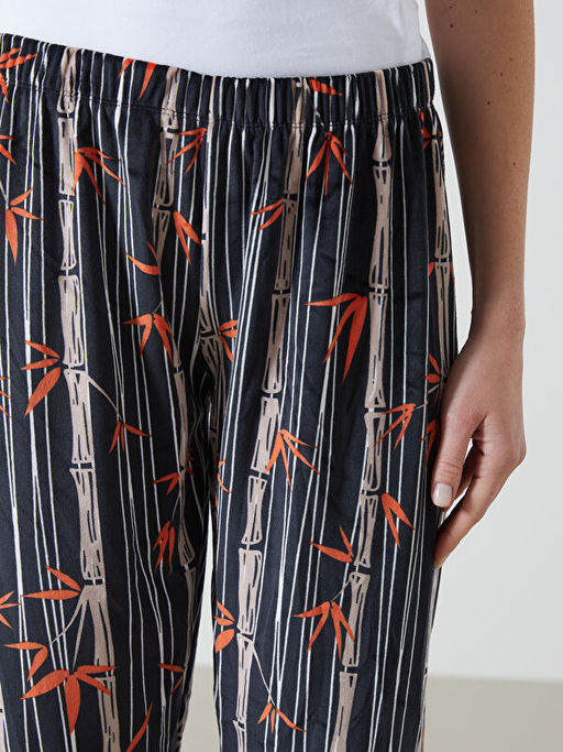 Beli Lastikli Desenli Kadife Kad?n Pijama Alt