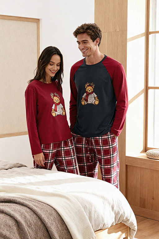 Bordo-Antrasit Regular Fit Ekose Ay_c_k Bask_l_ Couple _rme Pijama Tak_m_ TMNAW26PT00034 - Trendyolmilla фото 2