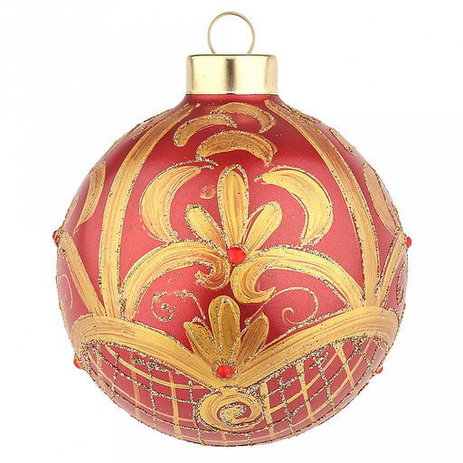 Елочная игрушка шар стеклянная д8см, красный металлик, ручная художественная роспись, подарочная упаковка (Россия) - Домашняя мода фото 2