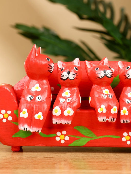 Сувенир «Кошачье семейство», 20×5×10 см, дерево, красный