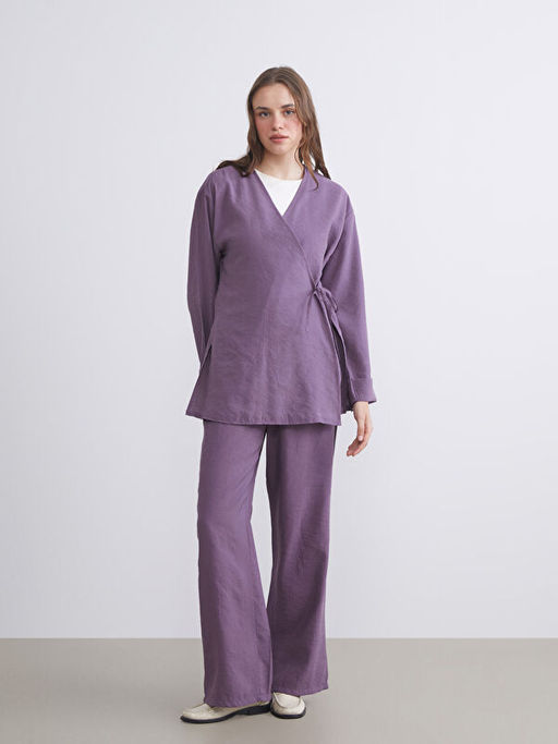 Kruvaze Yaka Modal Kar???ml? Kad?n Kimono