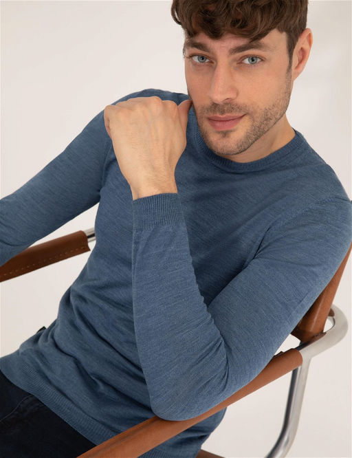 Mavi Slim Fit Bisiklet Yaka Y_n Kar___ml_ Basic Triko Kazak