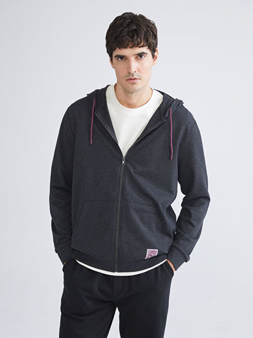 Kap??onlu Uzun Kollu Erkek Fermuarl? Sweatshirt