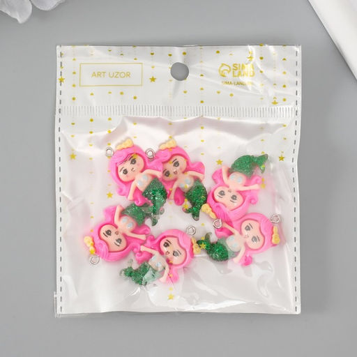 Цена за 6 шт. Подвеска для творчества пластик Русалочка с розовыми волосами, 3.42.10.6 см - Арт узор фото 4