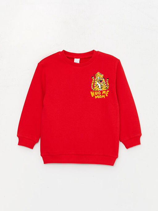 Bisiklet Yaka Uzun Kollu Bask?l? Erkek Bebek Sweatshirt