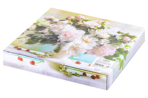 Тарелка декор. 20*20*2 см "Букет пионов" круг + крючок + подставка