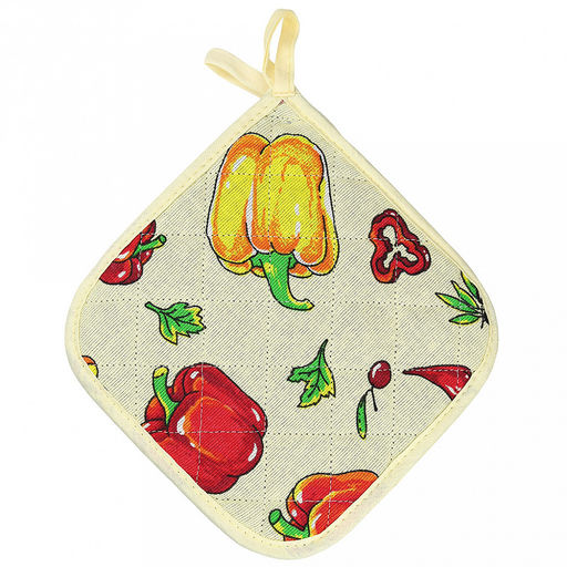 Кухонный комплект "Перцы": прихватка-варежка 15х30см + прихватка 20х20см, рогожка 171г/м2, хлопок 100%, наполнитель - ватин 280г/м2, на пластмассовом подвесе, "Домашняя мода" (Россия)