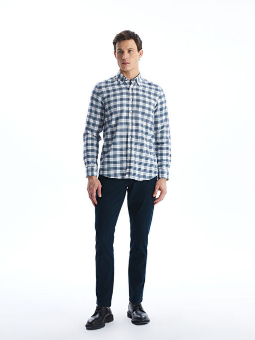 Regular Fit Uzun Kollu Ekose Gabardin Erkek G?mlek