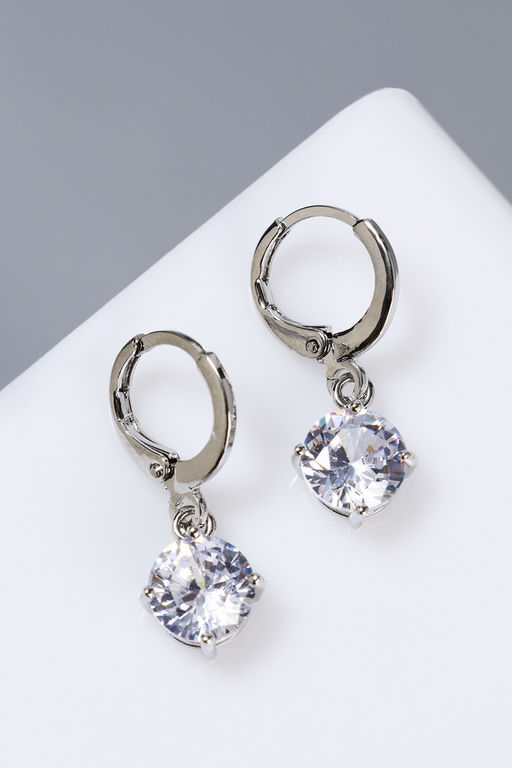 Серьги со стразами «Блум» висячие, белые в серебре