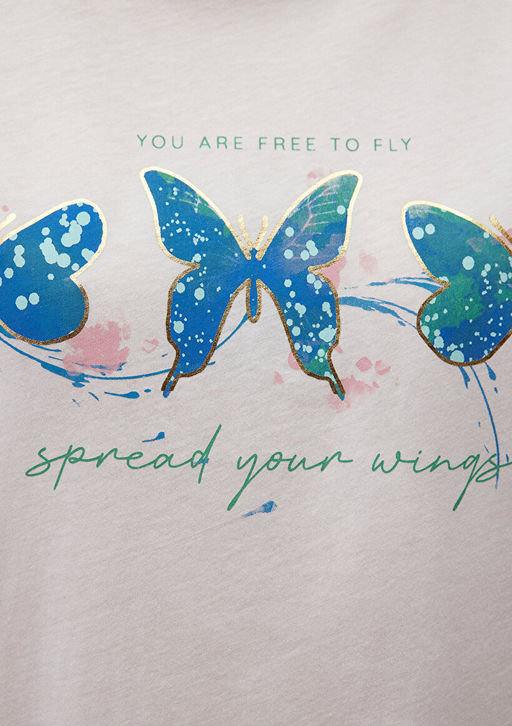 Kelebek Bask?l? Beyaz Tisort - Mavi фото 6