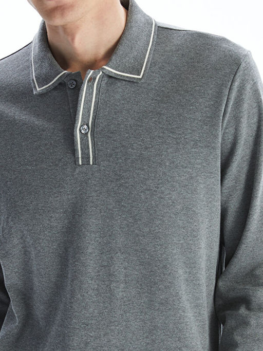 Polo Yaka Uzun Kollu Erkek Sweatshirt