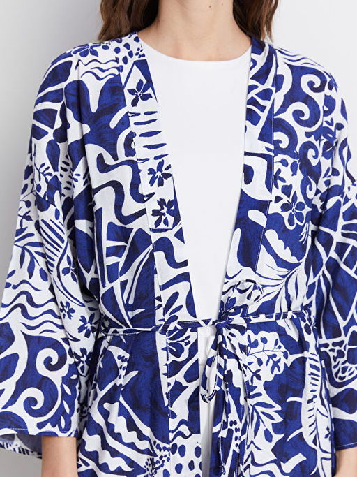 ?al Yaka Desenli Oversize Kad?n Kimono