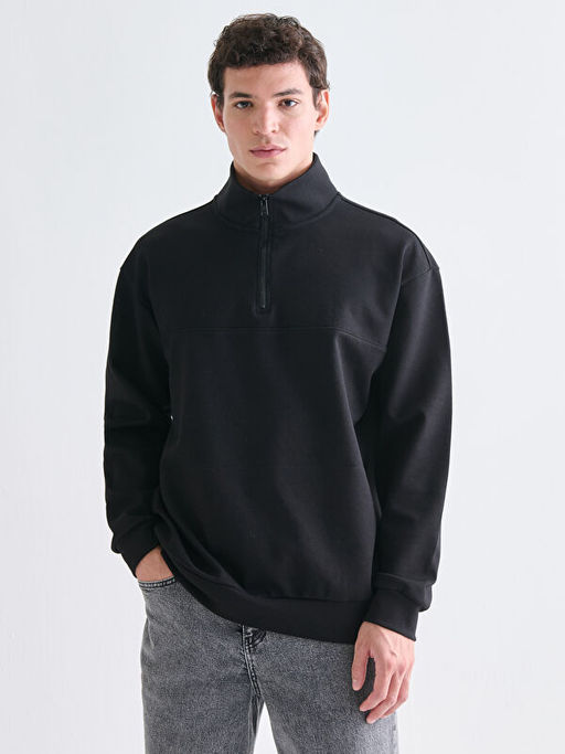 Fermuarl? Dik Yaka Erkek Sweatshirt