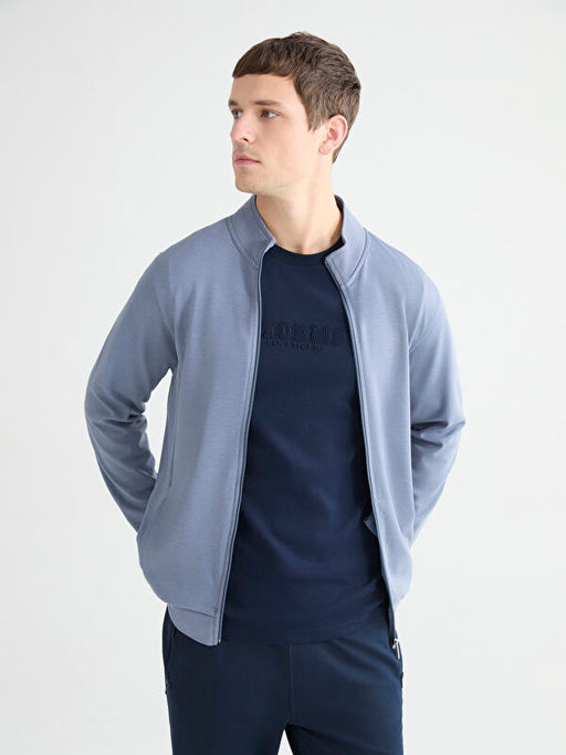 Rahat Kal?p Dik Yaka Erkek Fermuarl? Sweatshirt