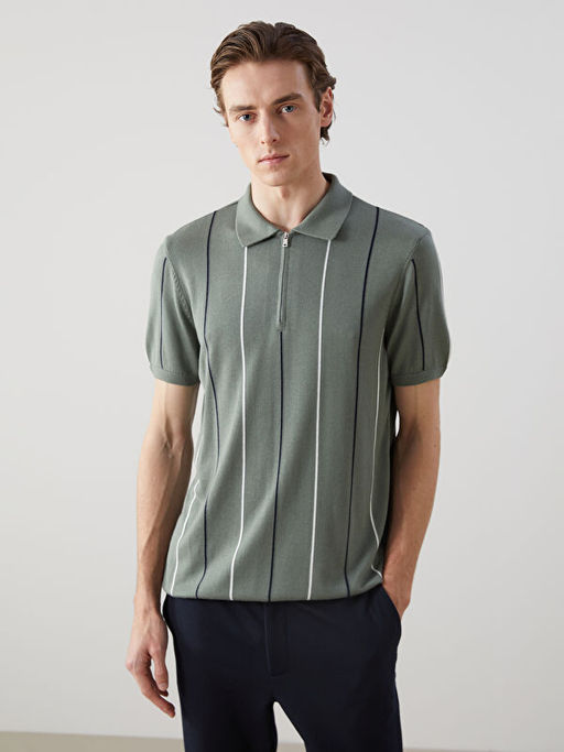 Polo Yaka K?sa Kollu ?izgili Erkek Triko Kazak