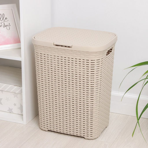 Корзина бельевая «Ротанг», 40 л, 37×29.5×48 см, с крышкой, цвет латте