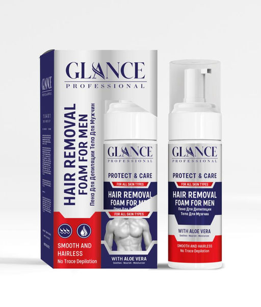 GLANCE Крем-пена для депиляции волос ЭКСТРАКТ АЛОЭ ВЕРА Hair Removal Foam For Men, 150 мл