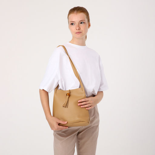 Сумка - мешок женская на магните, 25×10×26 см, бежевая