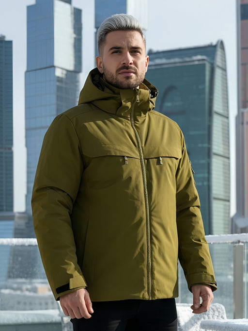 Горнолыжная куртка мужская зимняя цвета хаки 2412Kh