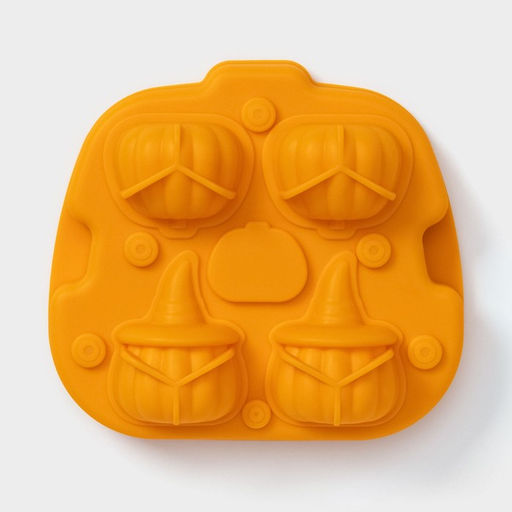 Форма для льда Доляна «Тыква», силикон, 4 ячейки, 15.4×14×4.5 см, оранжевая