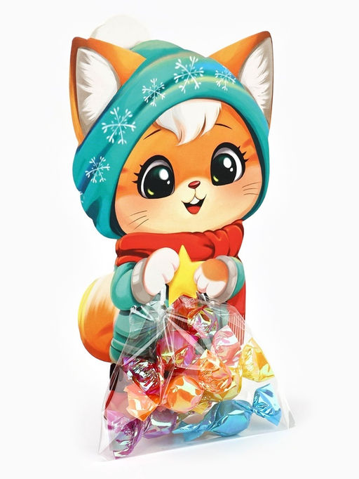 Цена за 10 шт. Пакетик под сладости на Новый год «Зимний котик», 6×11 см