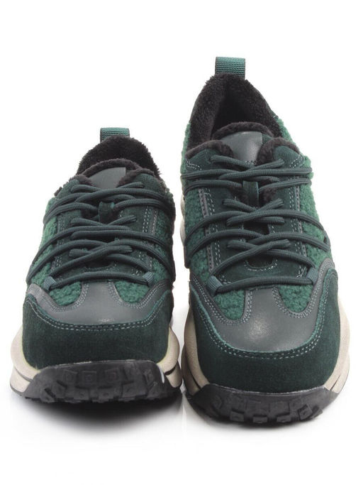 04-XKL23-140R GREEN Кроссовки утепленные женские (натуральная кожа, натуральная замша, байка)