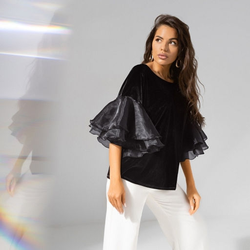 Блуза из бархата и органзы Молниеносная влюбленность (black) - Charutti фото 3