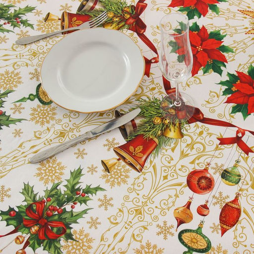 Скатерть новогодняя Этель Новогодние игрушки d=220см +/-3см с ГВМО, хл100%  фото 6