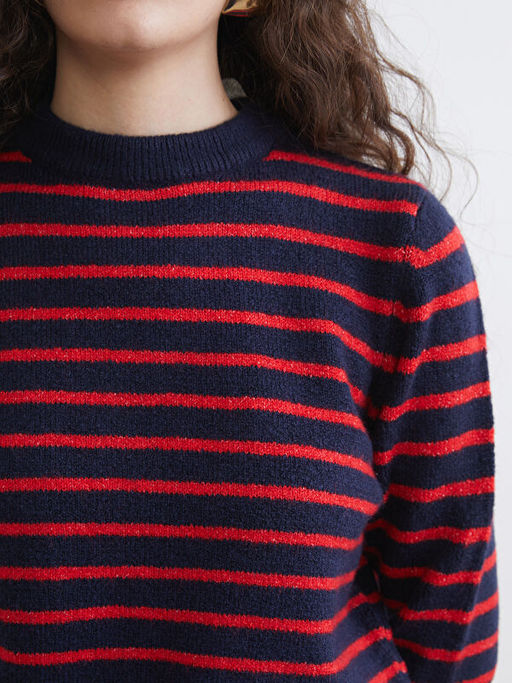 Bisiklet Yaka ?izgili Kad?n Triko Kazak