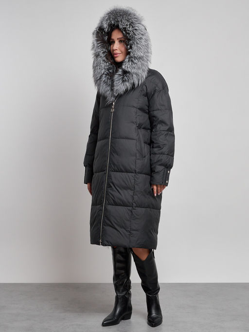 Пальто утепленное с чернобуркой зимнее женское черного цвета 133156Ch - Visdeer фото 8