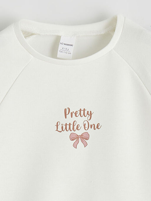 Bask?l? K?z ?ocuk Sweatshirt ve Pantolon 2li