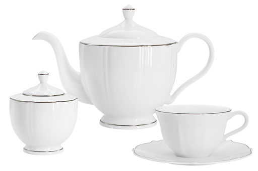 Сервиз чайный, 6 перс, 14 пр, фарфор F, белый, с серебристым кантом, Lotus silver