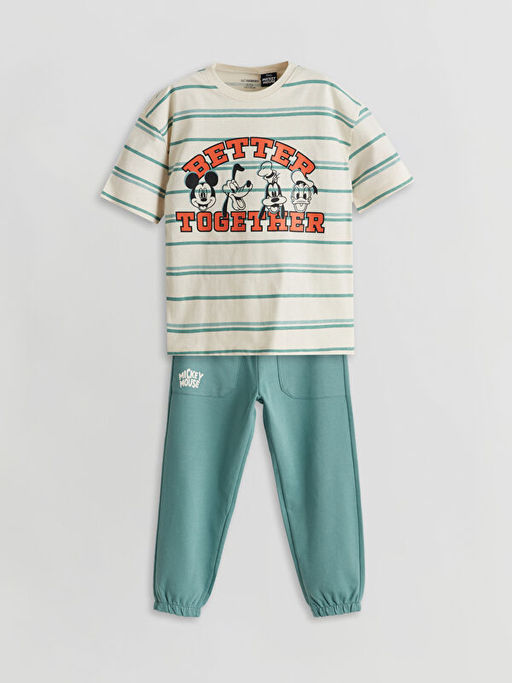 Mickey Mouse Bask?l? Erkek ?ocuk Ti??rt ve E?ofman Alt 2li