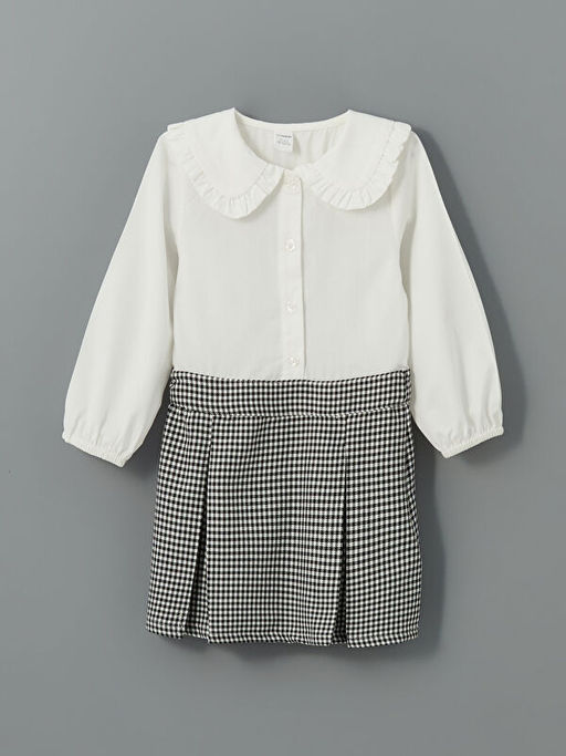 Pamuklu Ekose Desenli K?z ?ocuk Elbise