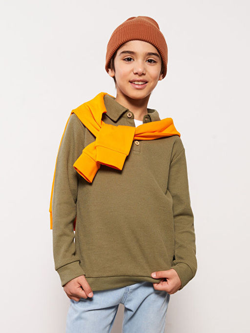 Polo Yaka Basic Uzun Kollu Erkek ?ocuk Ti??rt - Waikiki фото 2