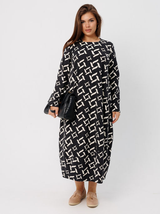 Платье женское П-201 (джерси набивная) Бежевые полусферы