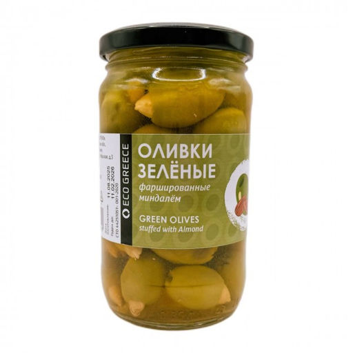 Оливки, фаршированные миндалем, EcoGreece, ст.б., 340г