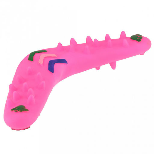 Игрушка для собаки "Бумеранг" 27,5х18х2,5см, с пищалкой, ПВХ, фактурная, цвета микс (ярко-оранжевый, ярко-розовый), "Пэт тойс (Pet toys)" (Китай)