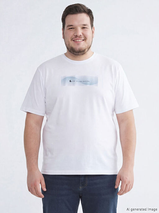 Bisiklet Yaka Bask?l? Penye Erkek Ti??rt