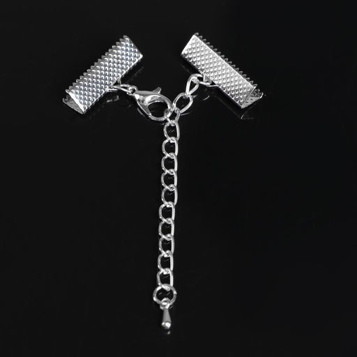 Зажим для ленты (пара) 20мм, с цепочкой удлинителем, цвет серебро - Queen fair фото 2