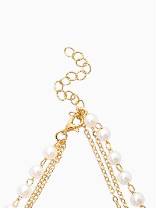 Бусы детские "Выбражулька" 3 нити, лиса, сердце, жемчуг, белые в золоте