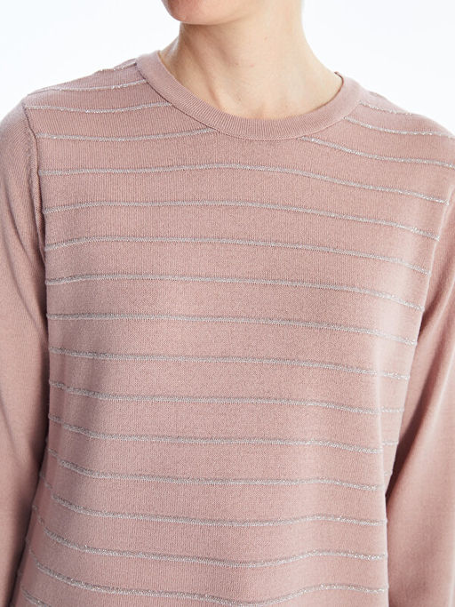 Bisiklet Yaka ?izgili Uzun Kollu Kad?n Triko Kazak - Waikiki фото 3