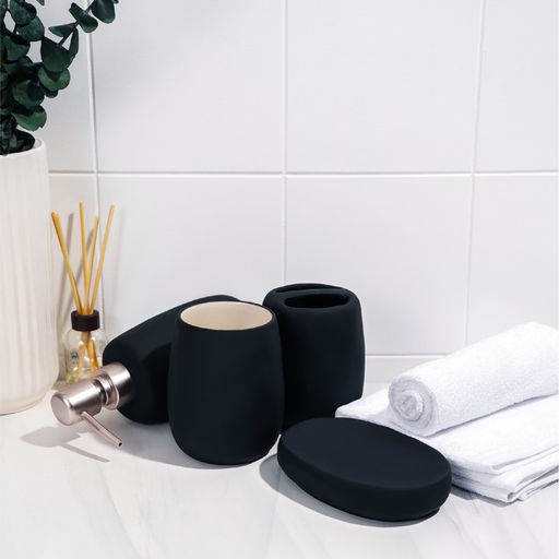 Набор аксессуаров для ванной комнаты SAVANNA Soft, 4 предмета (мыльница, дозатор для мыла 400 мл, 2 стакана), цвет чёрный  фото 4