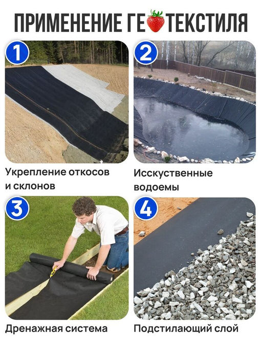 Геотекстиль+150, черный, ширина 1,6 м