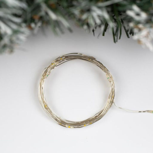 Цена за 2 шт. Гирлянда «Нить» 2 м роса, IP20, серебристая нить, 20 LED, свечение тёплое белое, USB