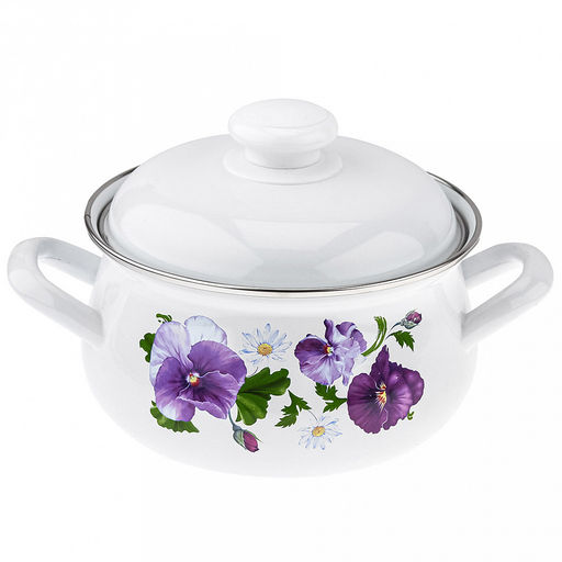 "Анютины глазки" Кастрюля эмалированная 2л, д22см, h27см, форма грушевидная, металлическая крышка (Россия)